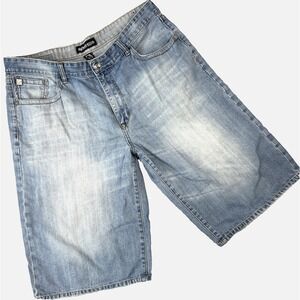 Vintage Ecko Unltd Jorts Whiskering Faded Denim Shorts Blue Men's 38x14 Y2K 90's